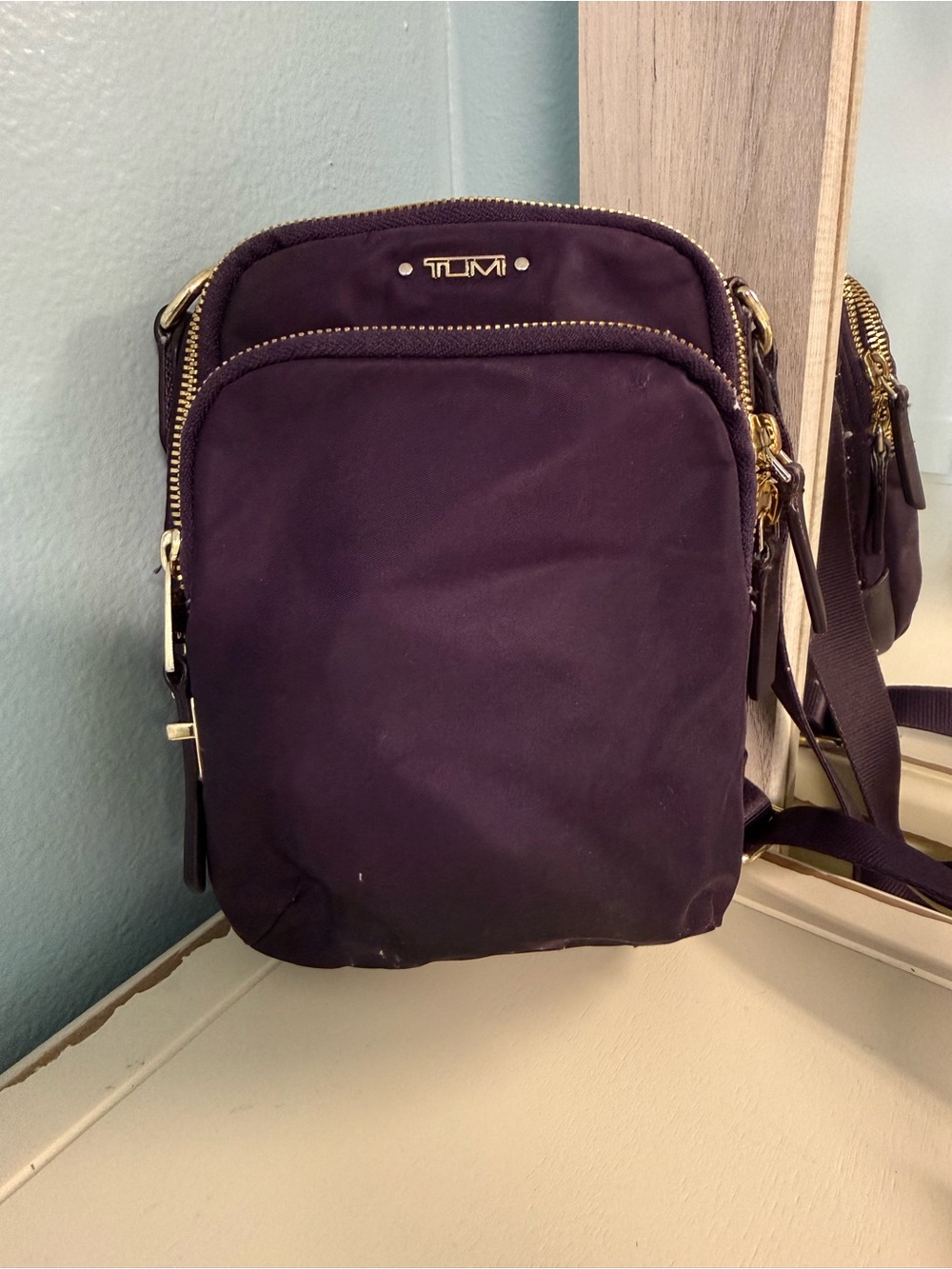 TUMI Nylon Crossbody Bag Purple Gold Hardware Repair Project As Is
